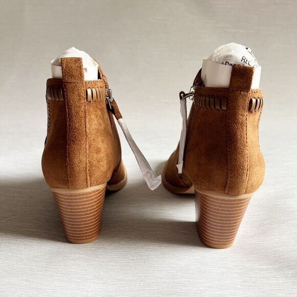 Dolce Vita DV8 Tan Brown Suede Ankle Boots Western Whipstitch Block Heel 6.5 New - Picture 4 of 8